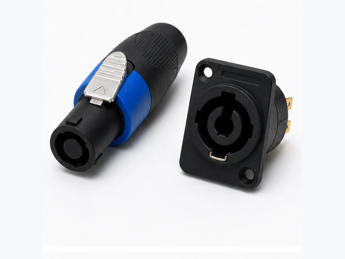 Cable and panel-mount twist-lock speaker connectors
