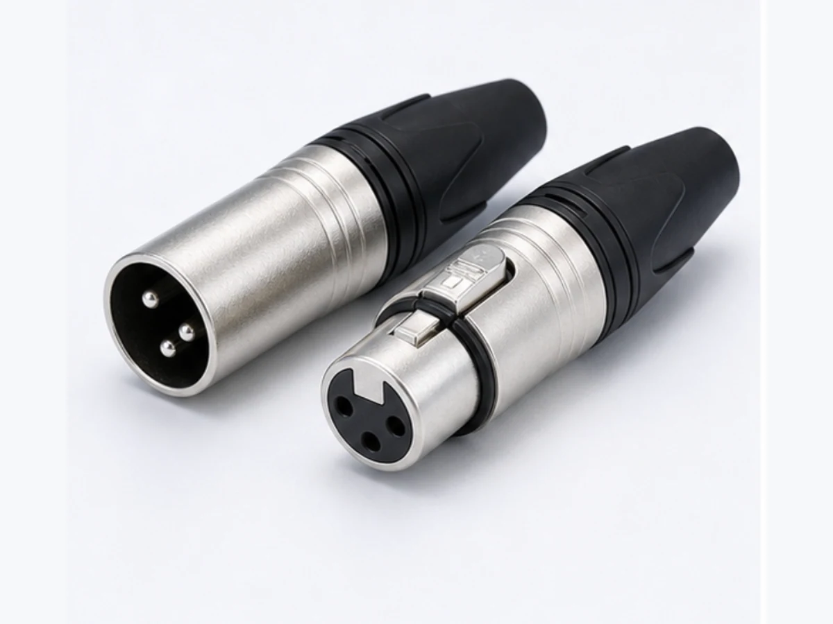 Silver male and female XLR connectors