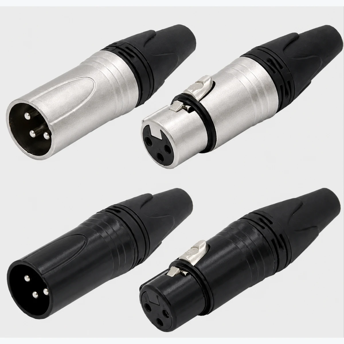 Silver and black male and female XLR connectors